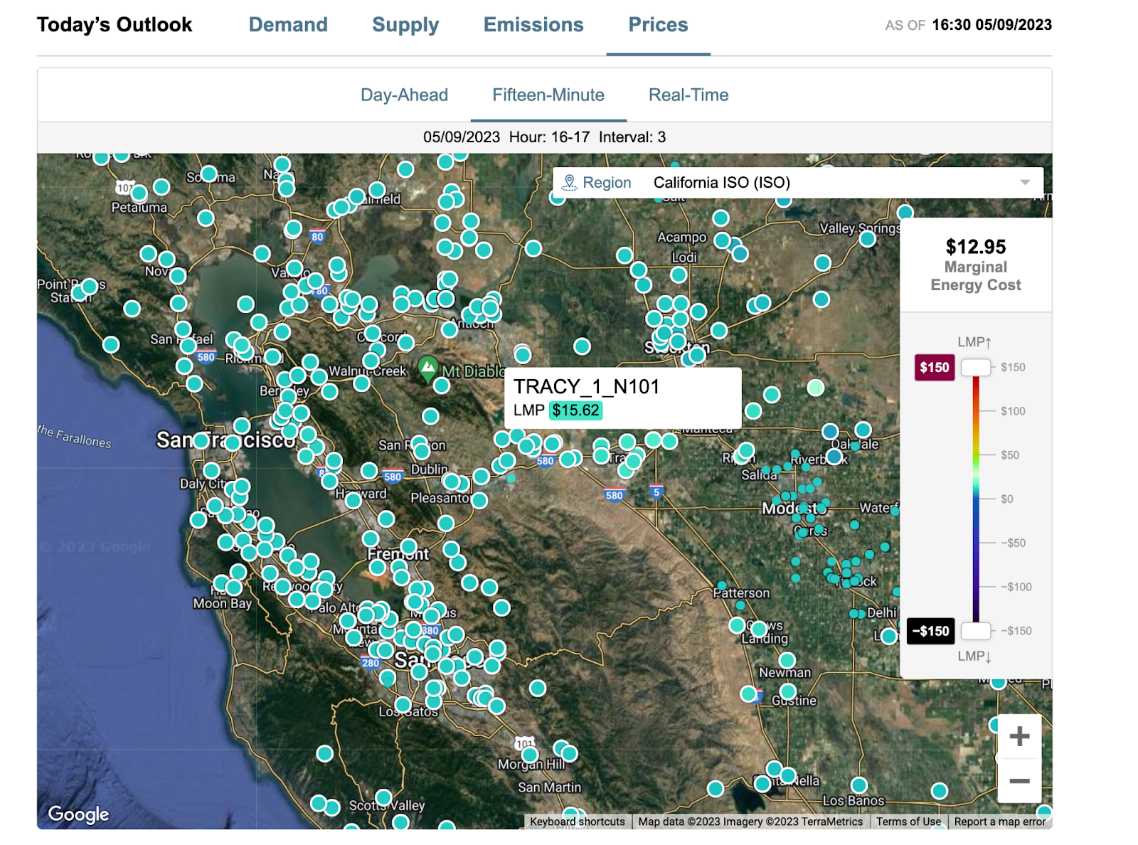 Caiso’s Market Map, Showing 15-Minute Interval Prices On A Spring Afternoon In The Bay Area