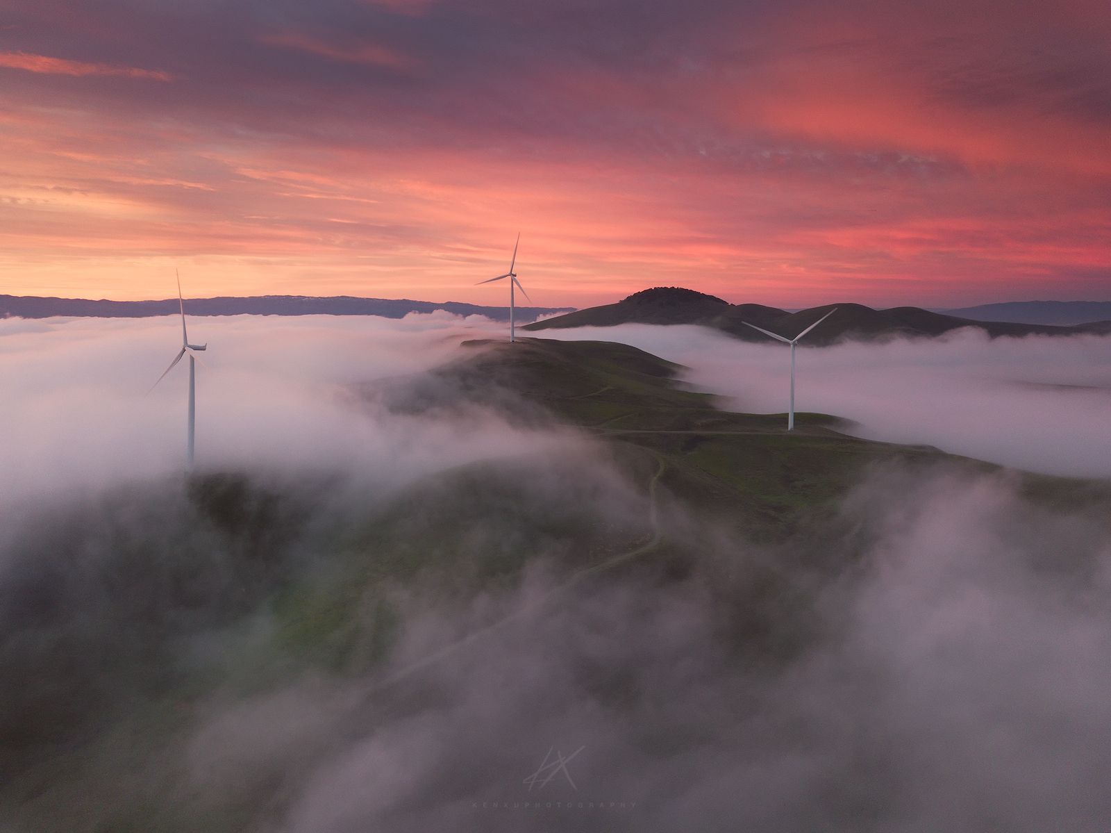 Altamont Pass Wind Turbines At Sunset