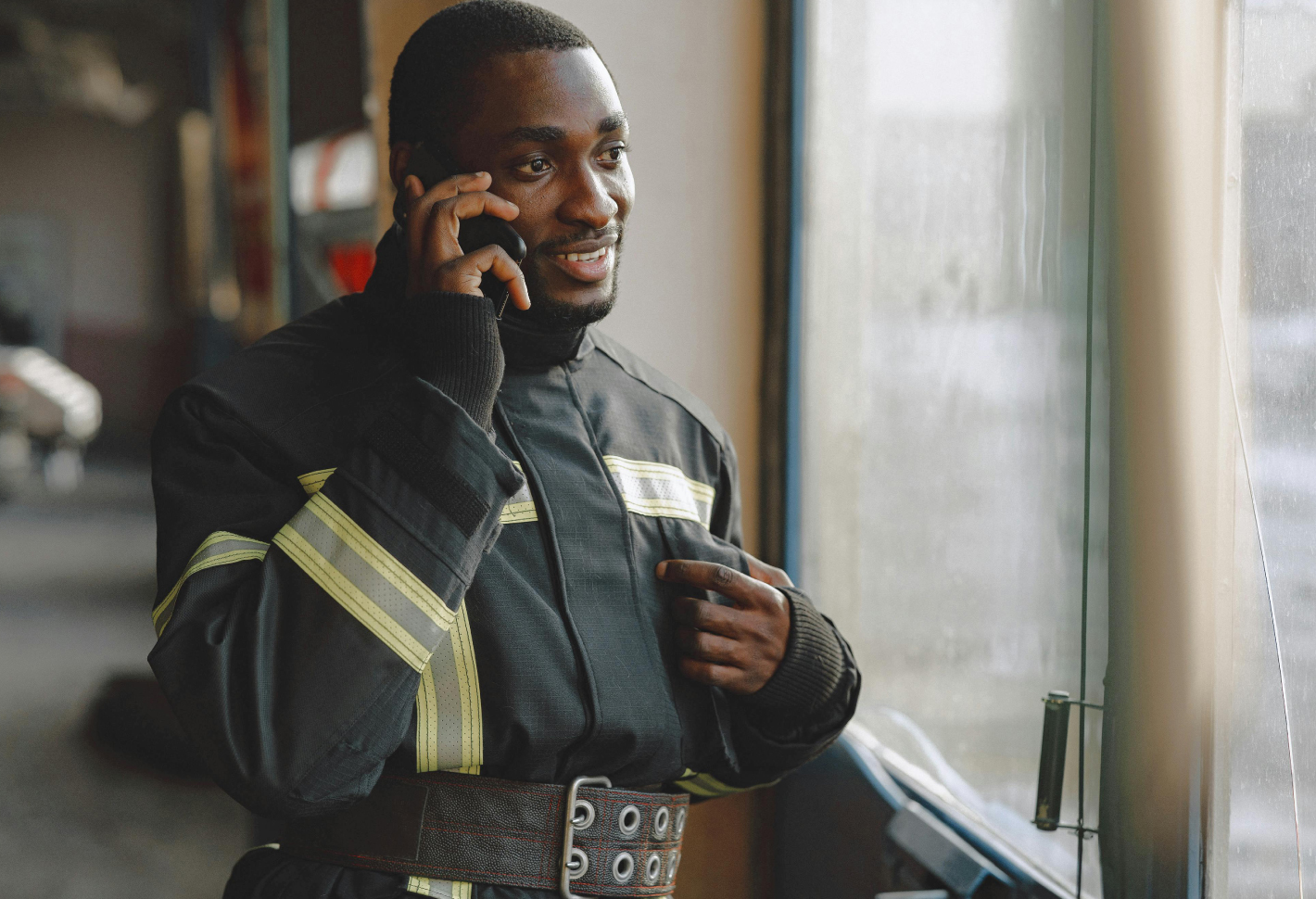 firefighter on the phone