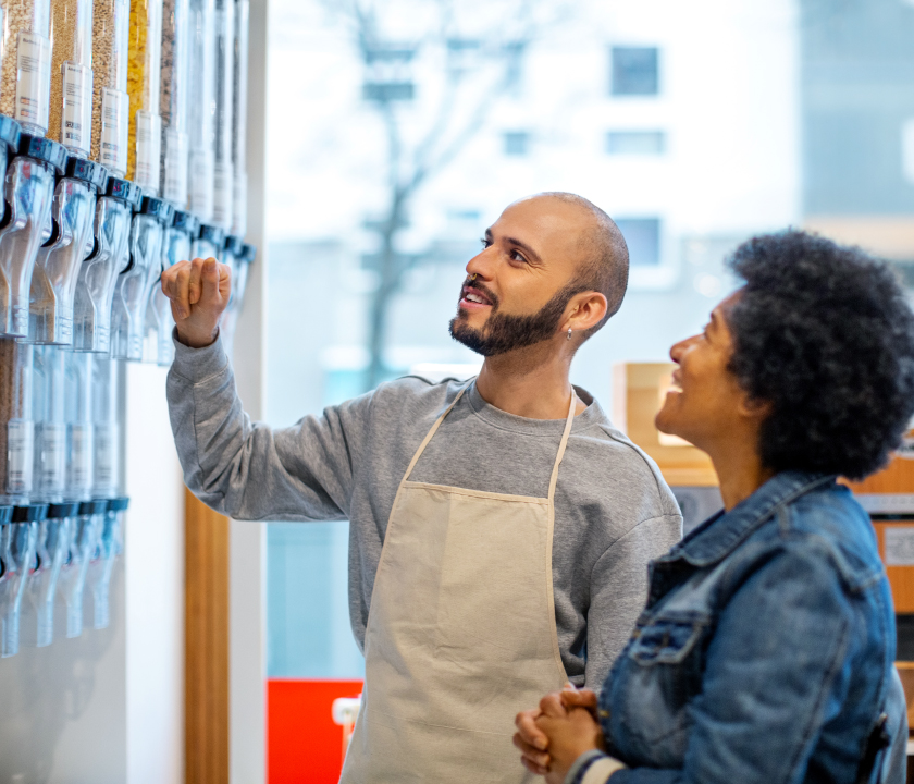 store staff and customer