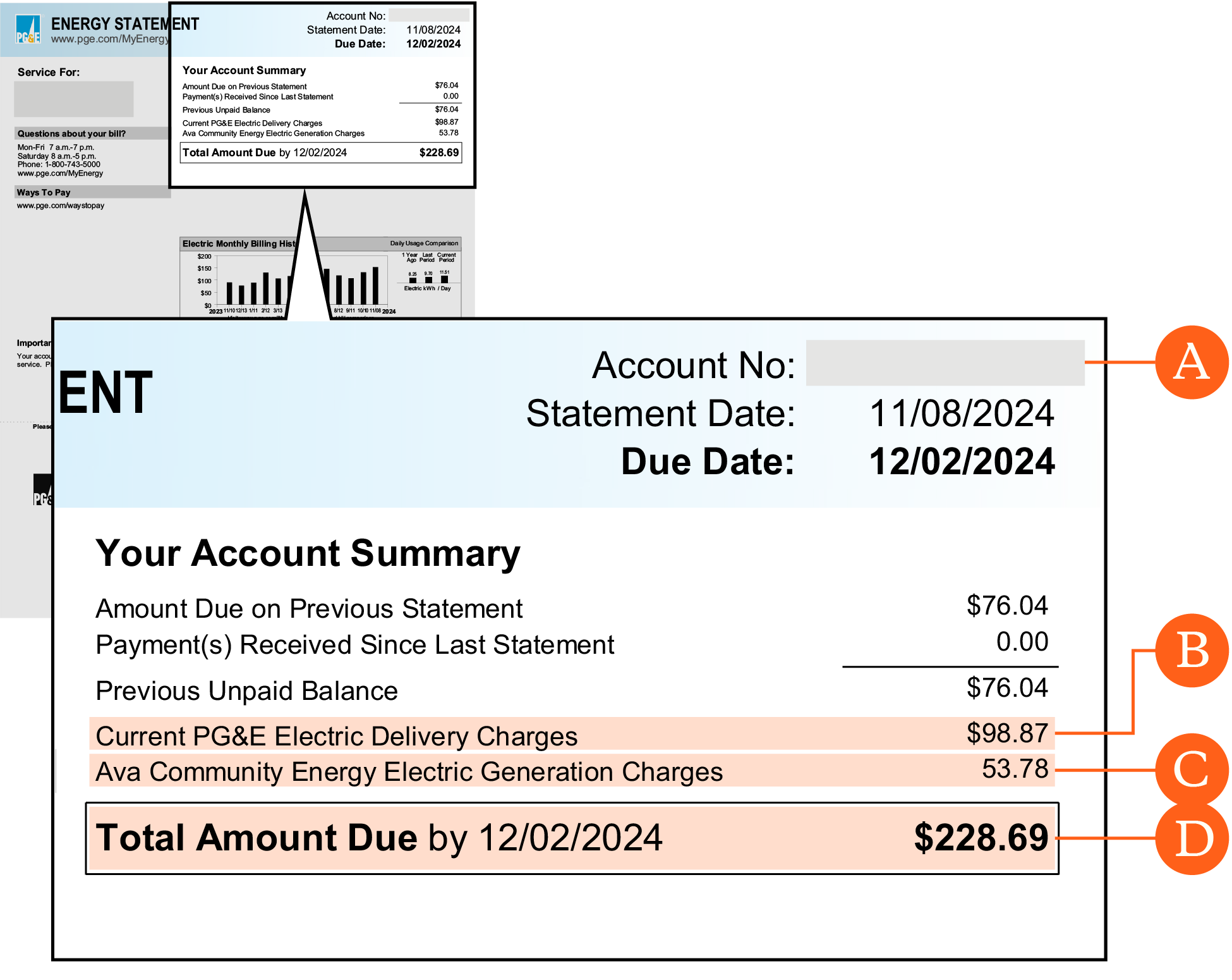 page 1 of PG&E bill