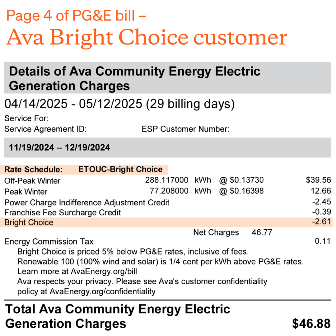Ava Bright Choice Bill Showing A 5% Generation Credit