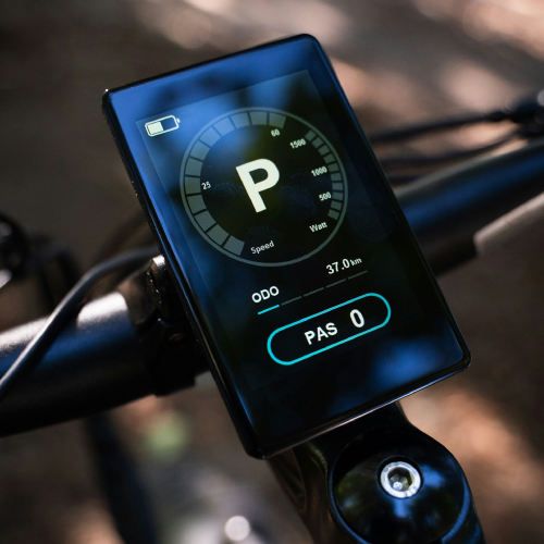 E-Bike Display Screen Showing Battery Life And Pedal-Assist Level