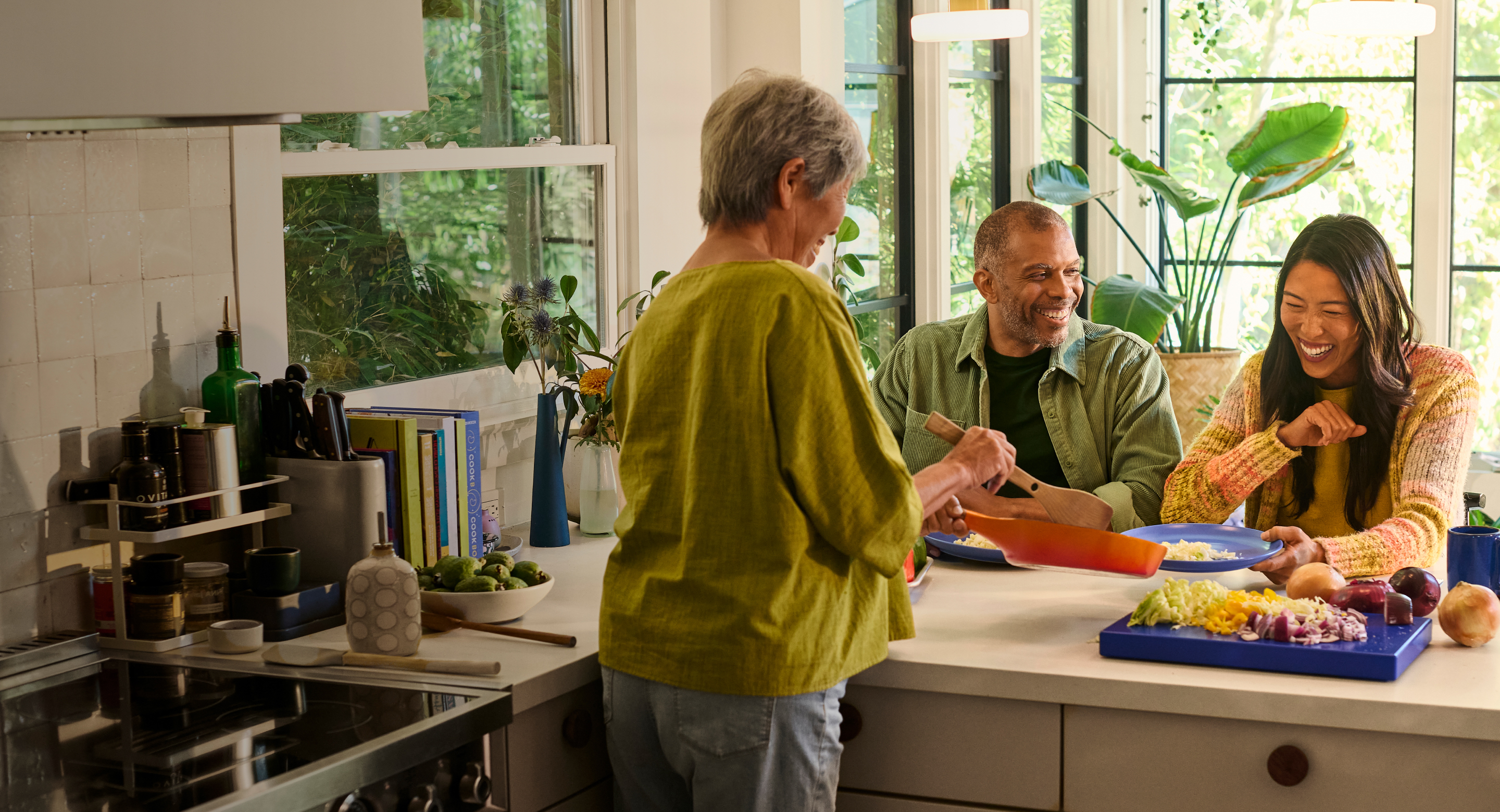 family enjoying electric kitchen