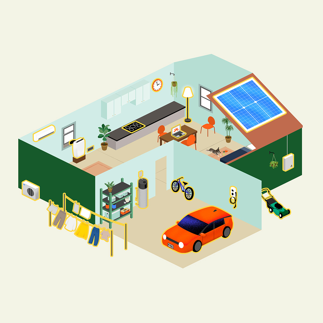 Illustration of a home with electric appliances
