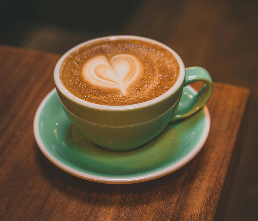 Latte or cappucino with a foam heart