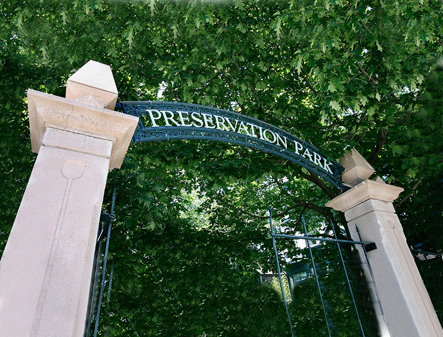 Gate opening to Preservation Park